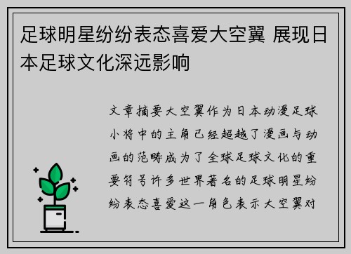足球明星纷纷表态喜爱大空翼 展现日本足球文化深远影响
